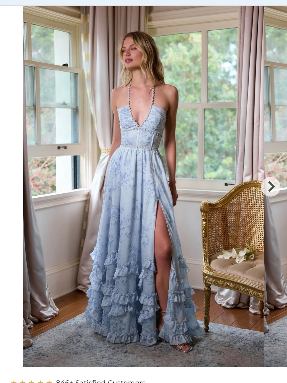 Light Blue Spaghetti-Strap Ruffled Maxi Dress by